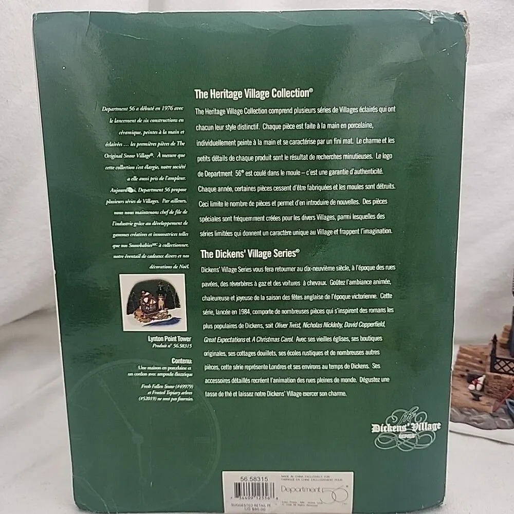House Dept 56 Dickens Village Lynton Point Tower Lighted Lighthouse W/Box #58315